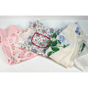 Lot of 3~Vtg Half APRONS~Sheer Blue Ruffles~Pink Flowers Cherries Tie Back 50s